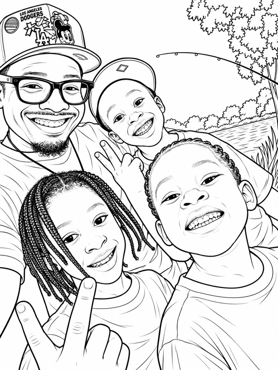 Family selfie: the finished coloring page