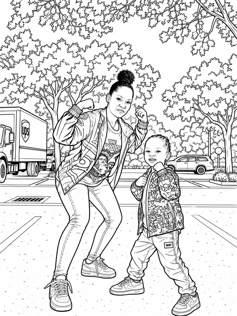 Mom and son: the finished coloring page